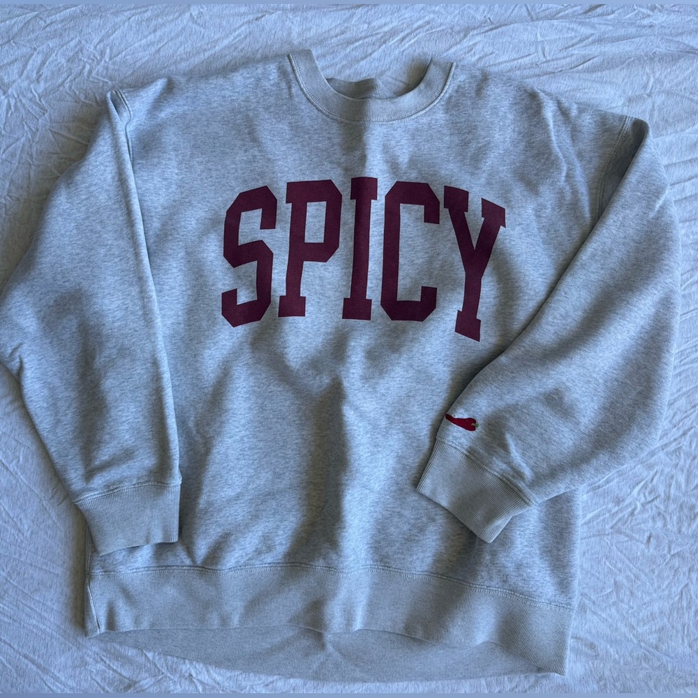 Abercrombie & Fitch Gray Crewneck Sweater with Maroon Print